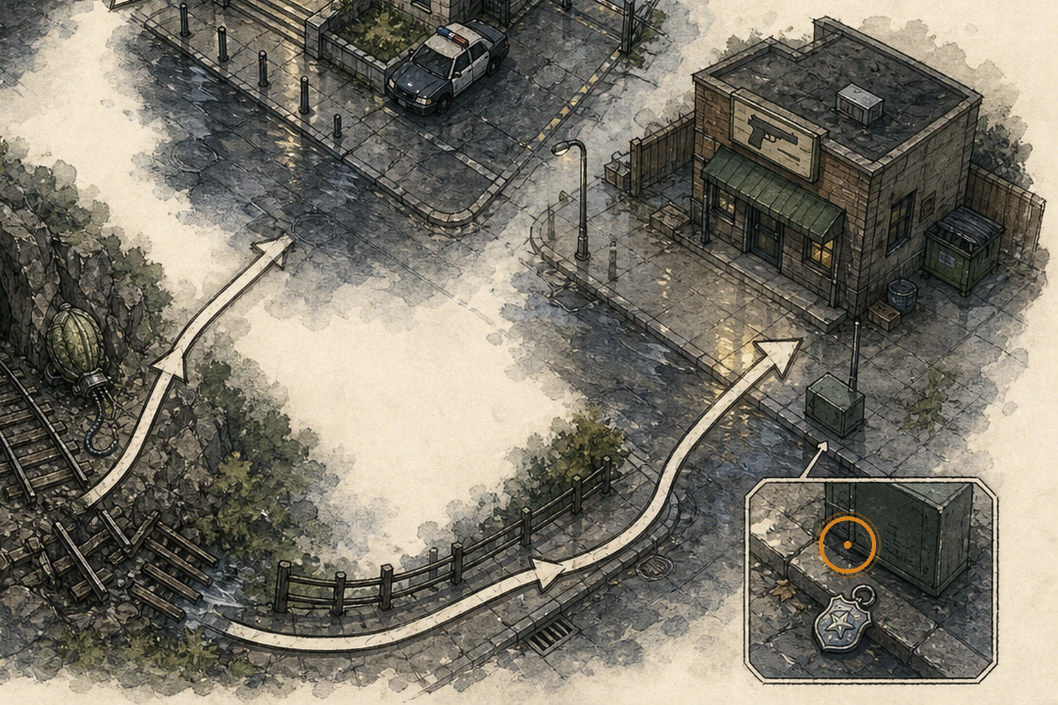 Location sketch for R.P.D. Charm in Resident Evil: Requiem