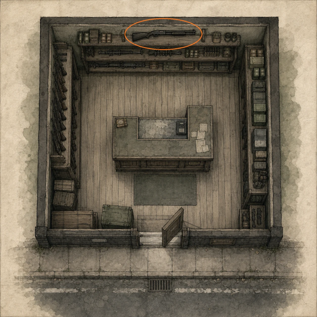 Location sketch for W870 Police (Shotgun) in Resident Evil: Requiem