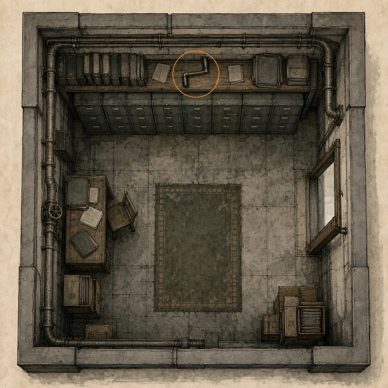 Location sketch for Crank Lever in Resident Evil: Requiem