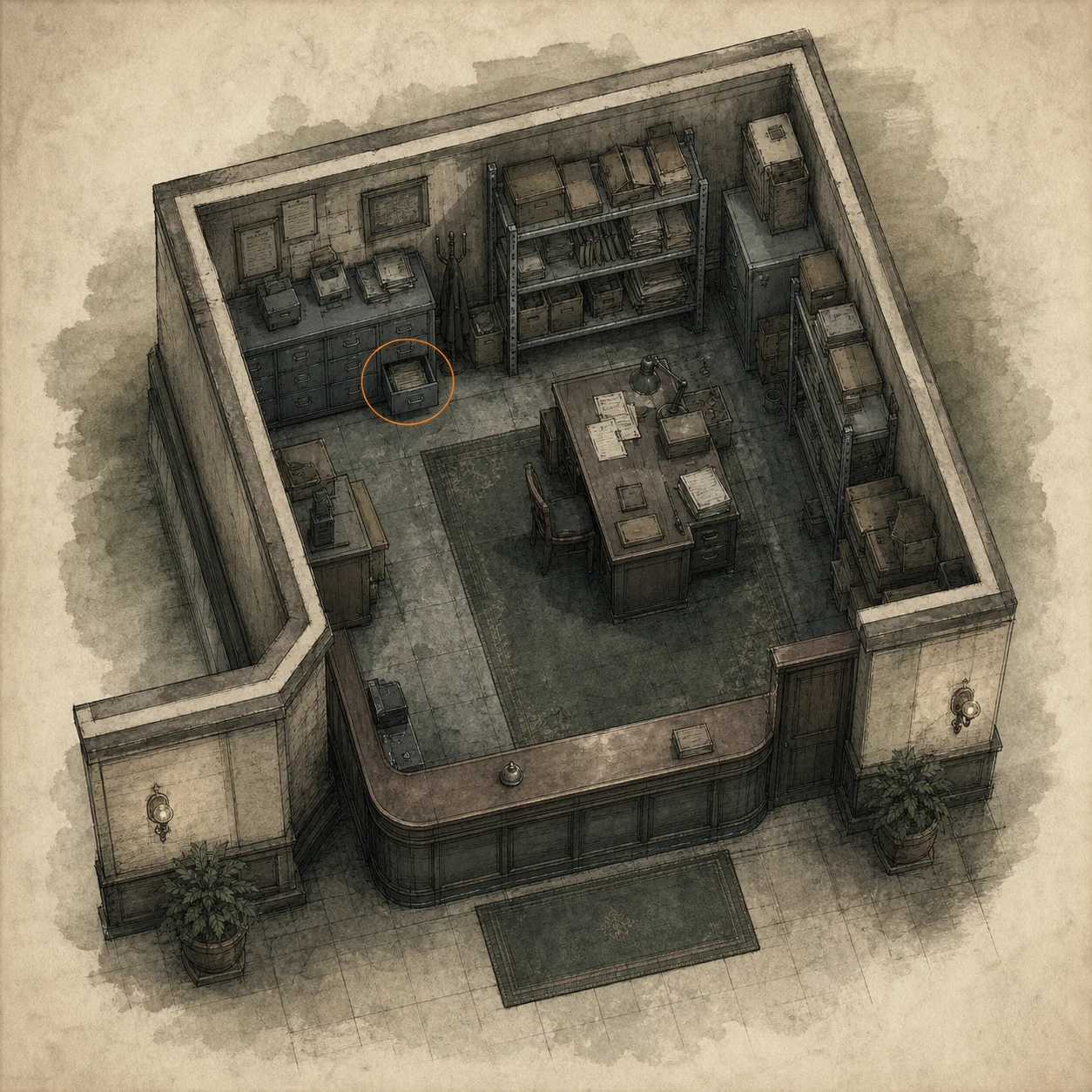 Location sketch for File #4 - Notice of Closure in Resident Evil: Requiem