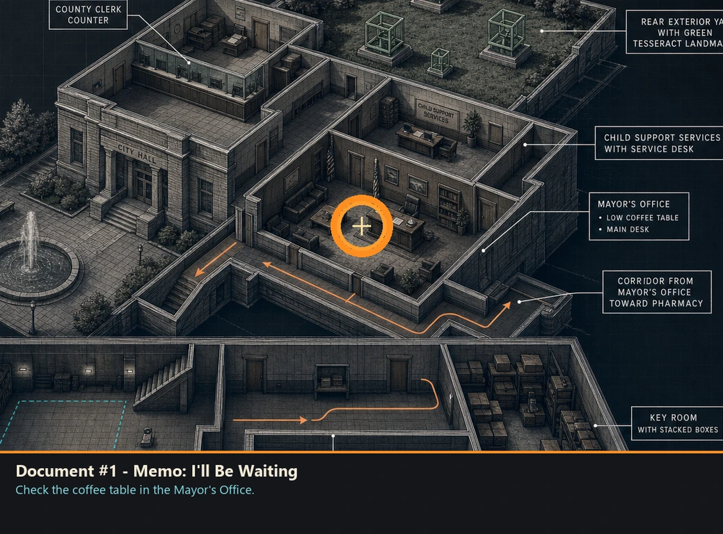Location sketch for Document #1 - Memo: I'll Be Waiting in Romeo Is a Dead Man