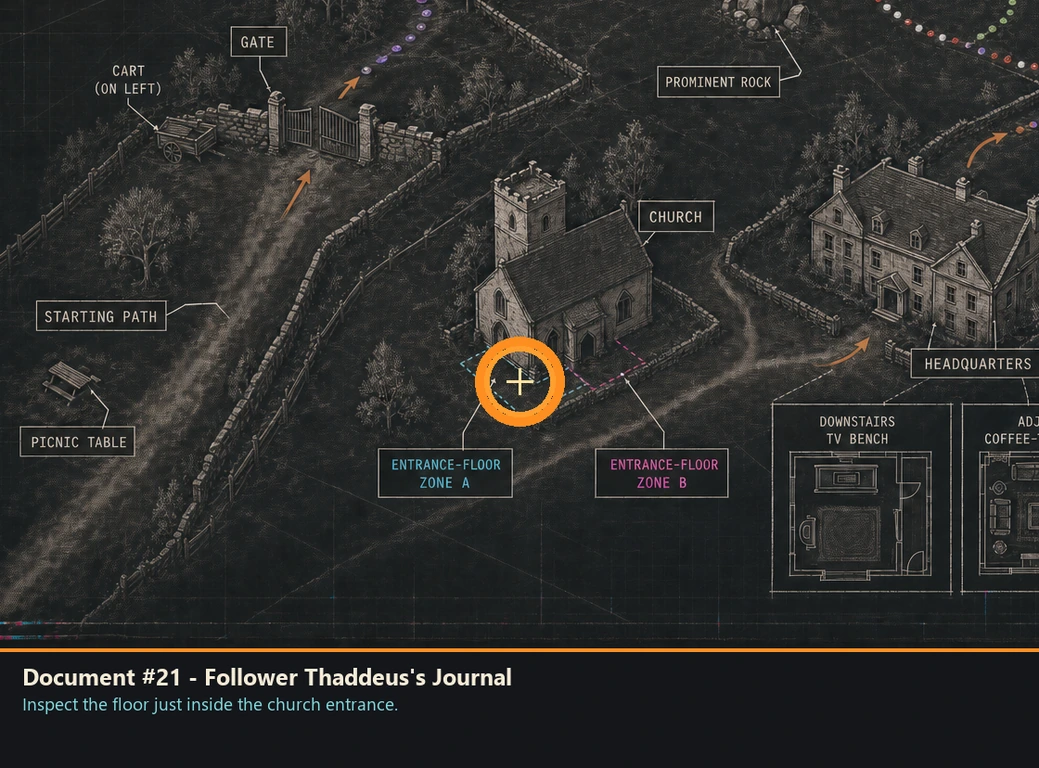 Location sketch for Document #21 - Follower Thaddeus's Journal in Romeo Is a Dead Man