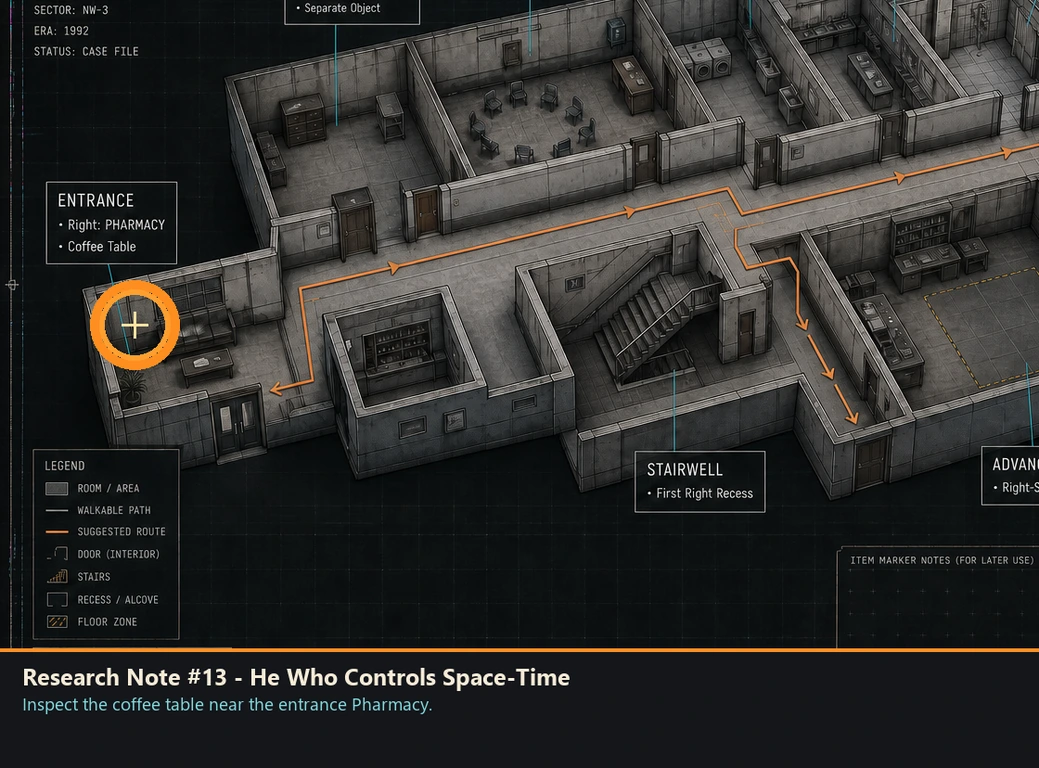 Location sketch for Research Note #13 - He Who Controls Space-Time in Romeo Is a Dead Man