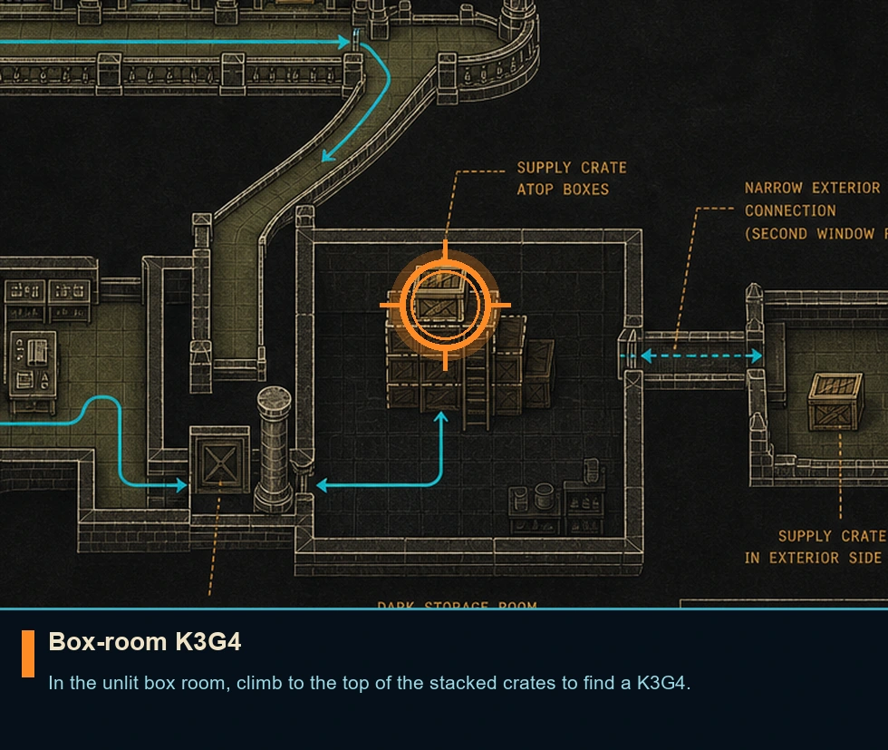 Location sketch for Box-room K3G4 in Syphon Filter