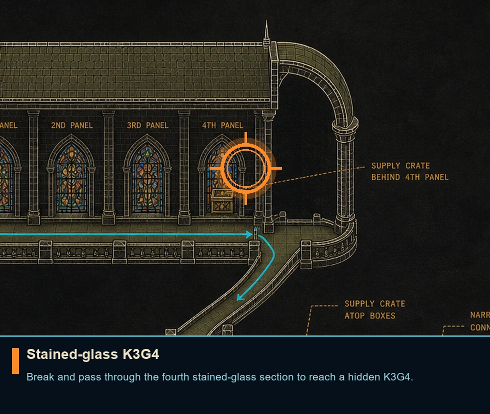 Location sketch for Stained-glass K3G4 in Syphon Filter